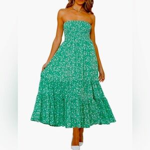 Women’s Summer Bohemian Floral Printed Strapless Long Maxi Dress Size M